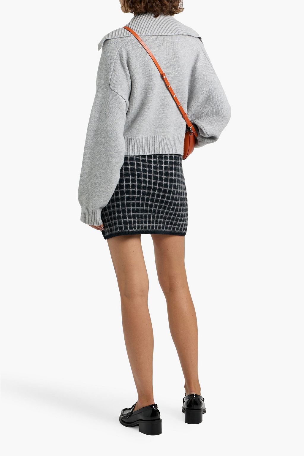 THE ELDER STATESMAN Grid Stitch jacquard-knit cashmere and cotton-blend mini skirt