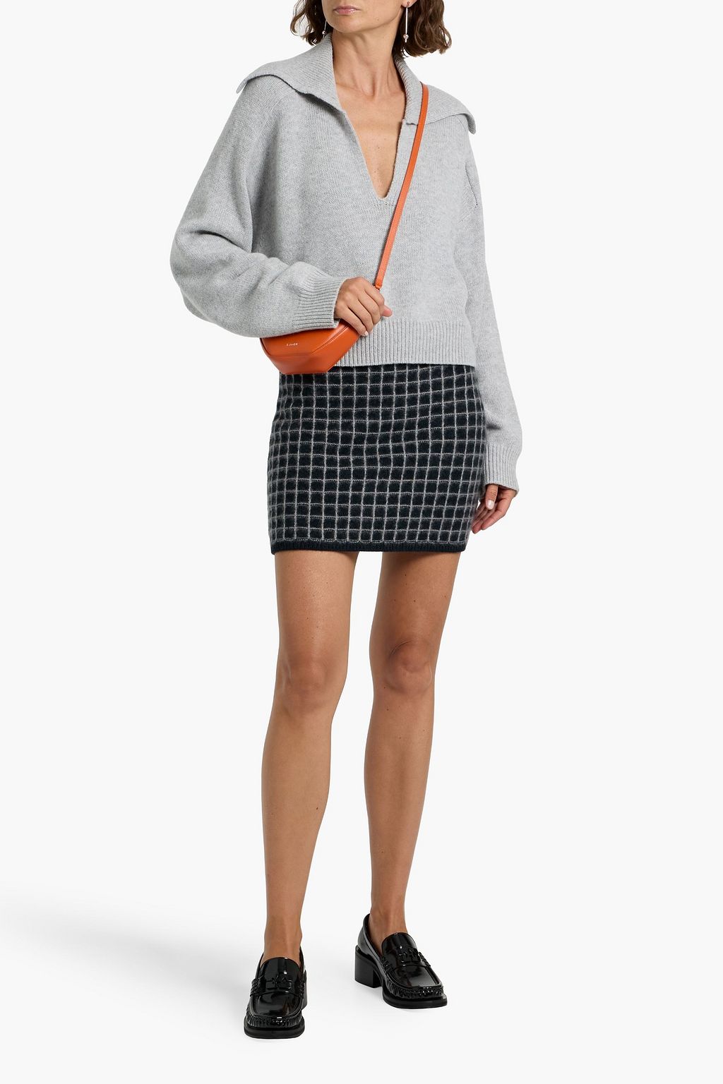 THE ELDER STATESMAN Grid Stitch jacquard-knit cashmere and cotton-blend mini skirt