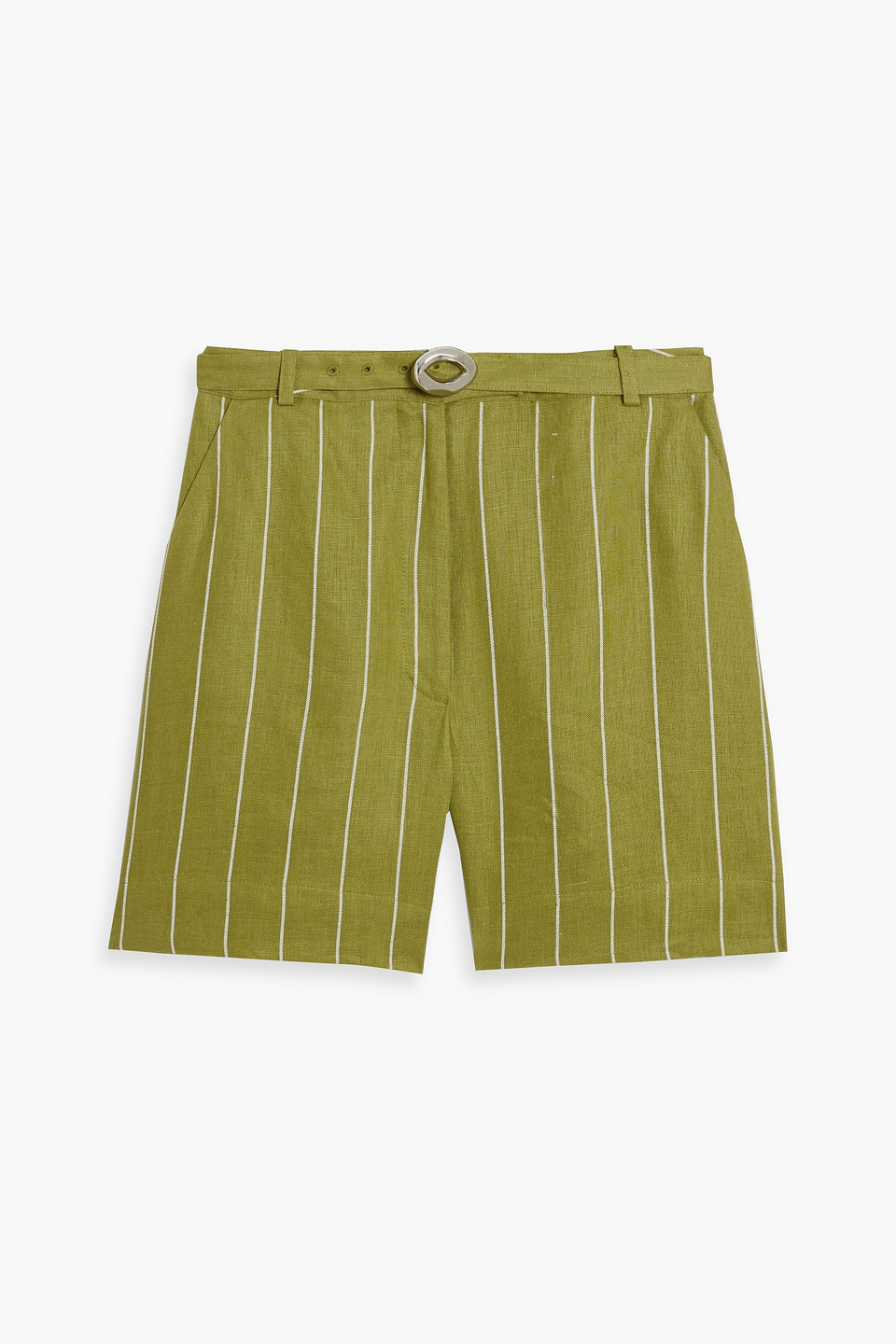 Nicholas Belted Striped Linen-blend Shorts In Green