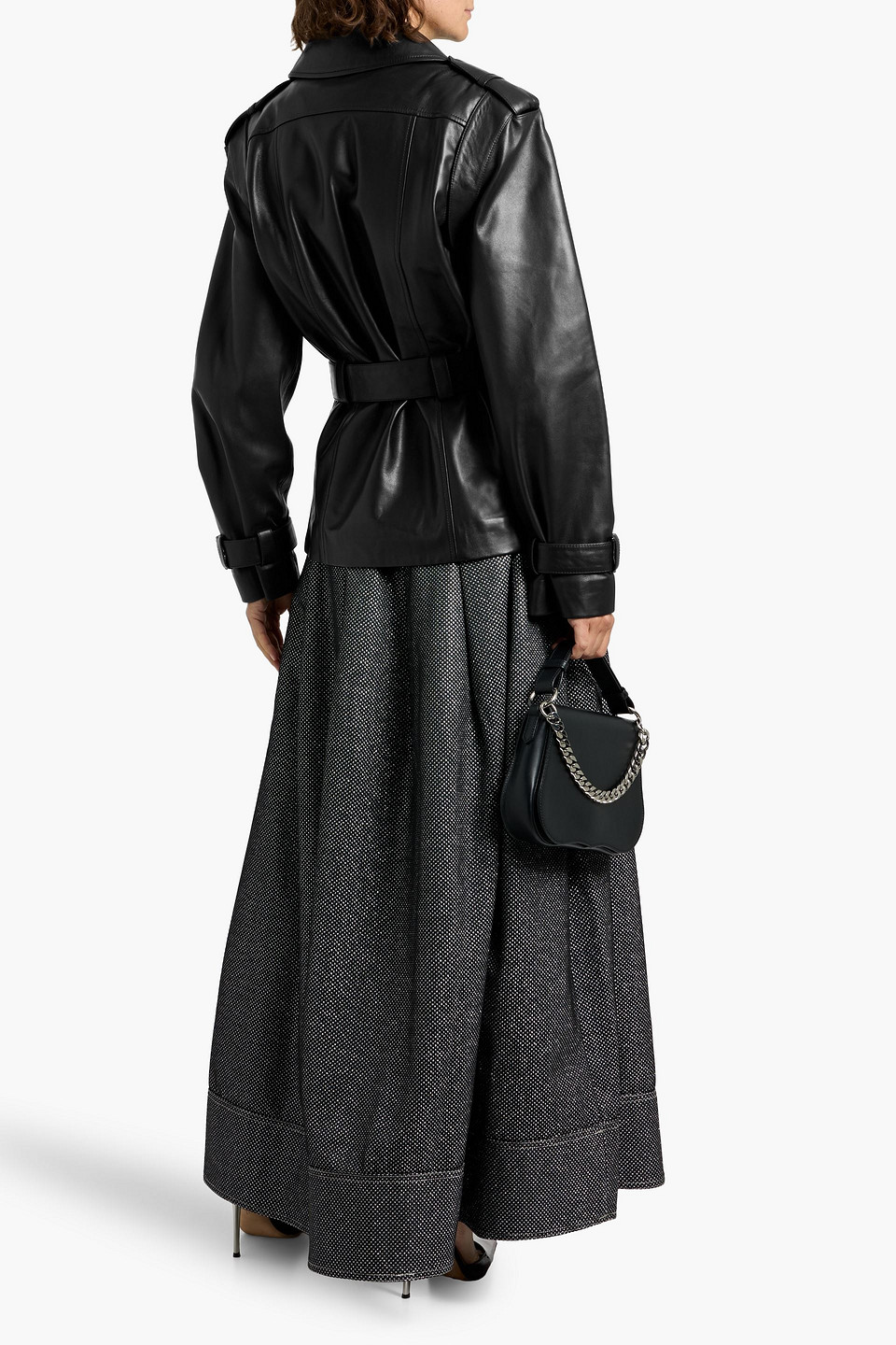 Alberta Ferretti Belted Leather Jacket In Black