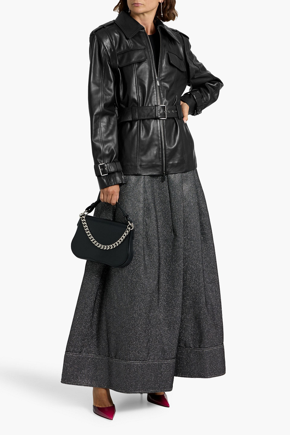 Alberta Ferretti Belted Leather Jacket In Black