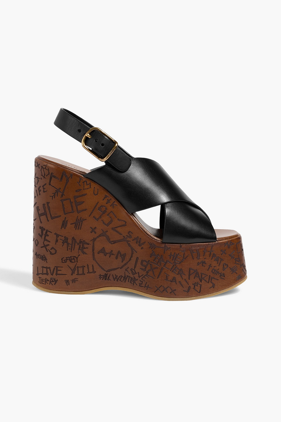 Chloé Maxime Leather Slingback Platform Wedge Sandals
