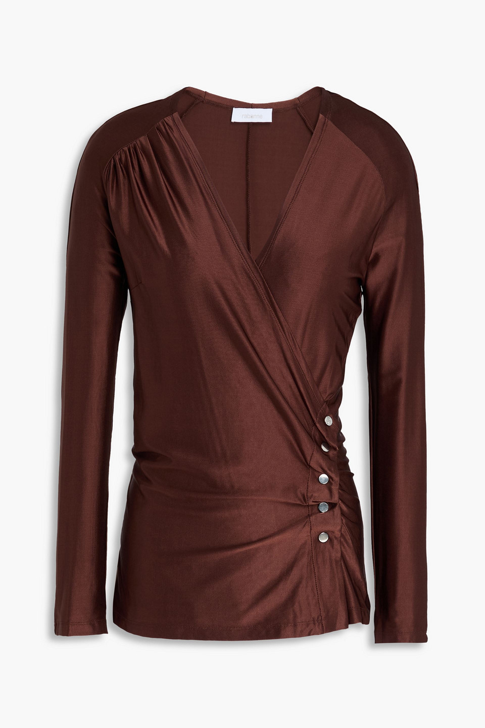 rabanne - satin-jersey wrap blouse - brown - fr 42