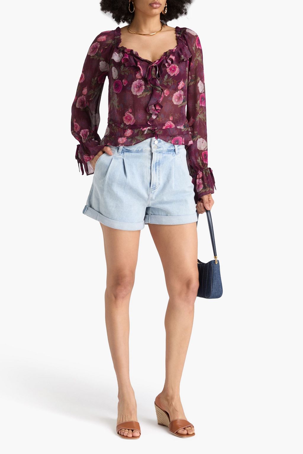 PAIGE Bluse „Lanea“ aus Seidenkrepon mit floralem Print und Rüschen