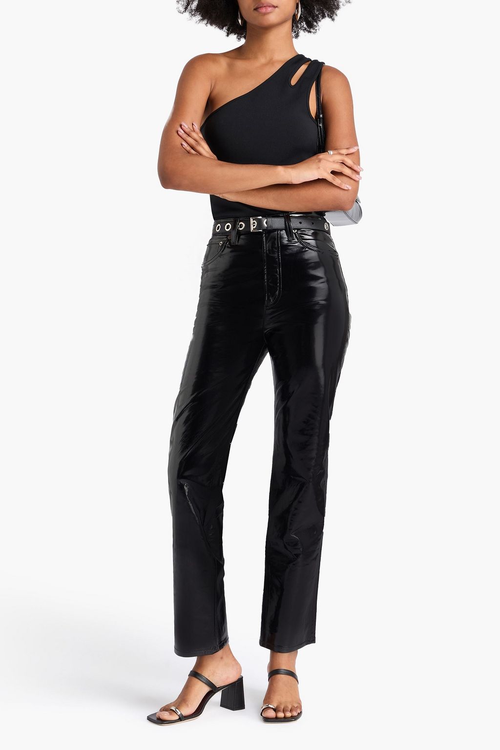 AGOLDE Coated leather-blend slim-leg pants