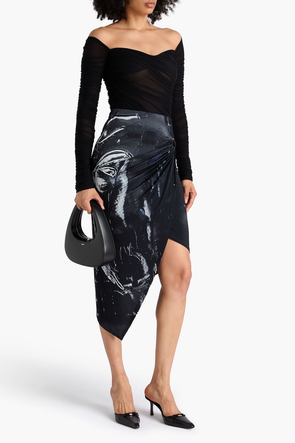 LOUISA BALLOU Wrap-effect printed stretch-jersey midi skirt