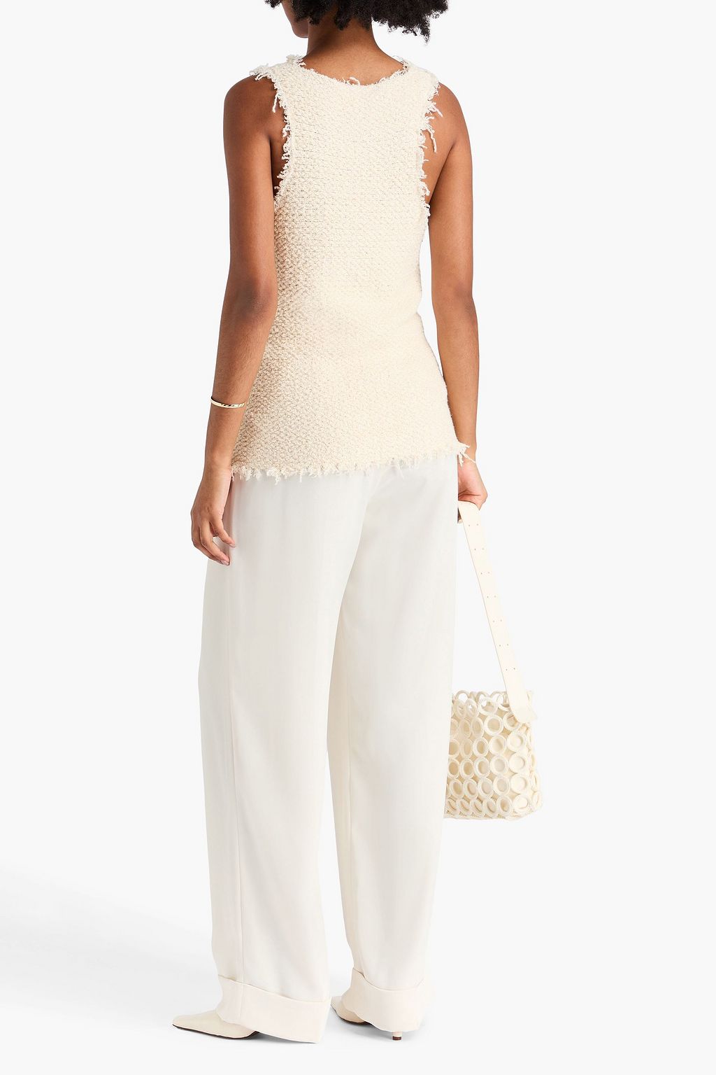 JIL SANDER Frayed bouclé-knit tank