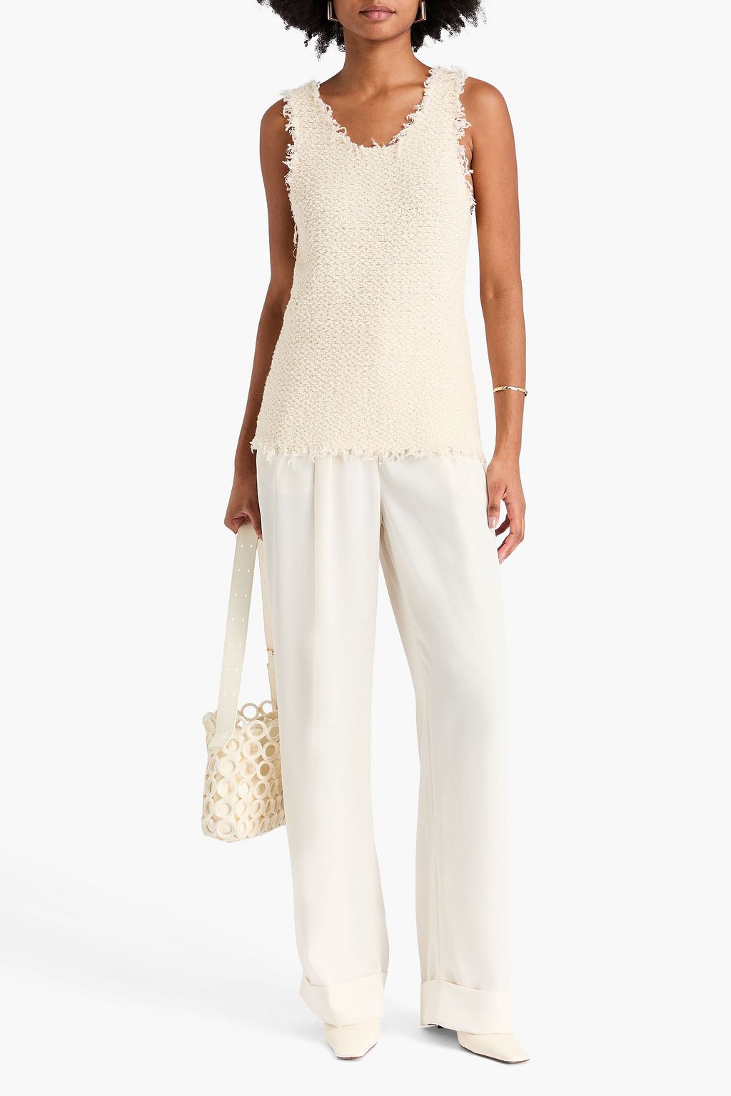 JIL SANDER Frayed bouclé-knit tank