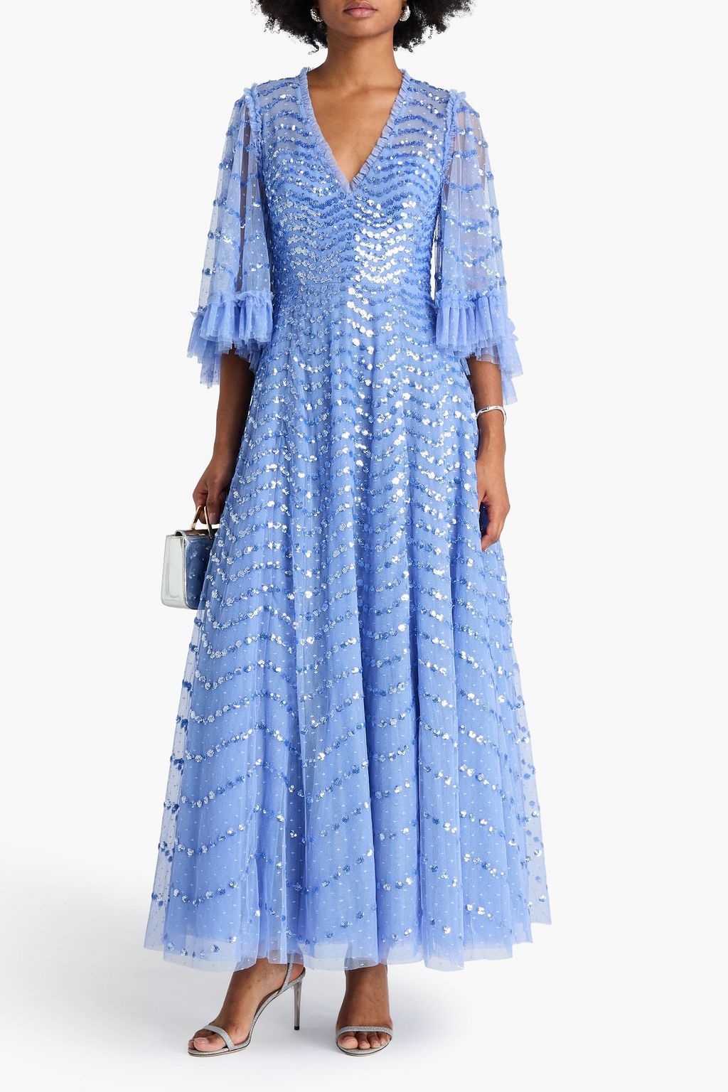 NEEDLE & THREAD Shimmer Wave sequin-embellished ruffled stretch-tulle gown