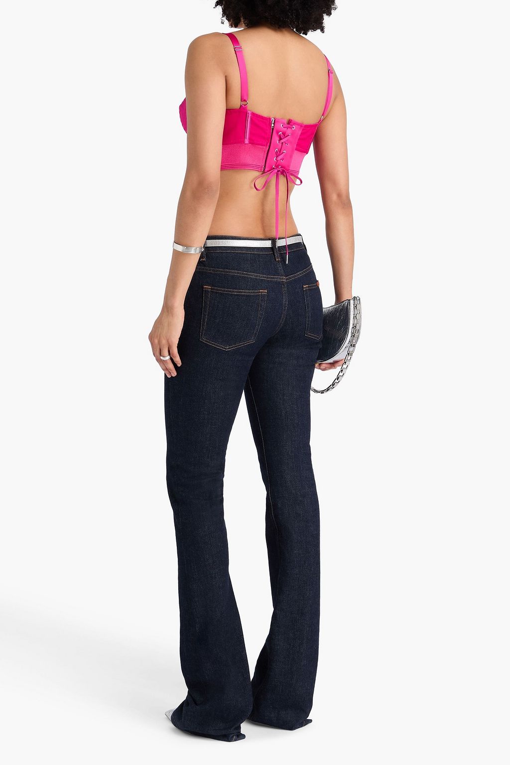 JEAN PAUL GAULTIER Cropped Bustier-Oberteil aus gestepptem Satin, Crêpe und Stretch-Strick