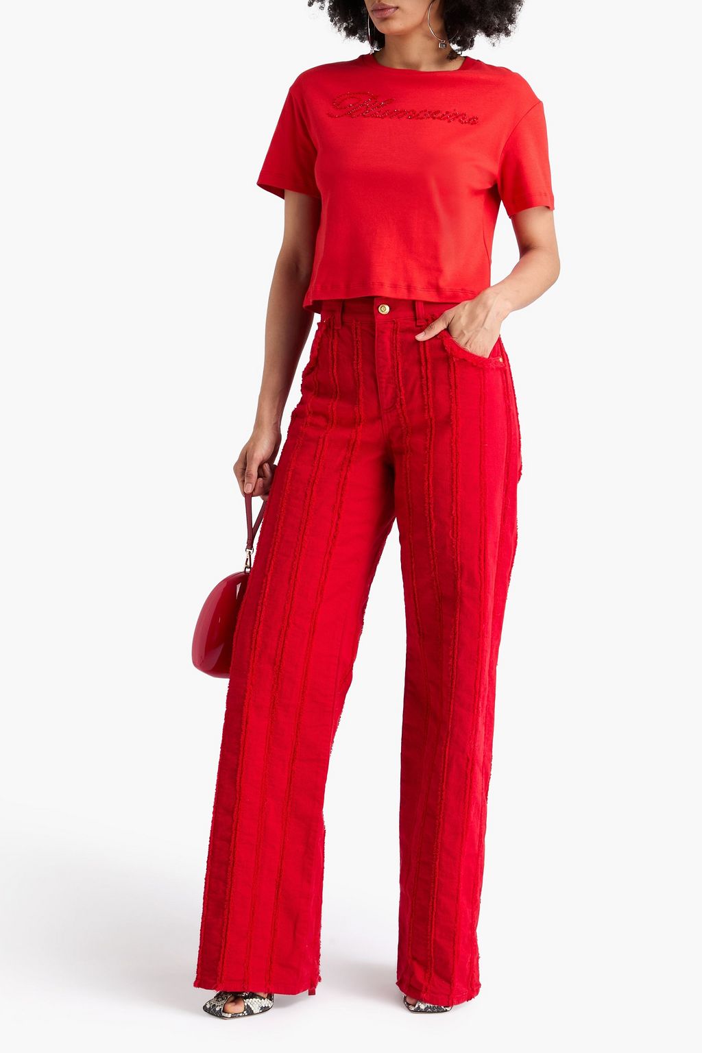 BLUMARINE T-Shirt aus Baumwoll-Jersey mit Kristallverzierung