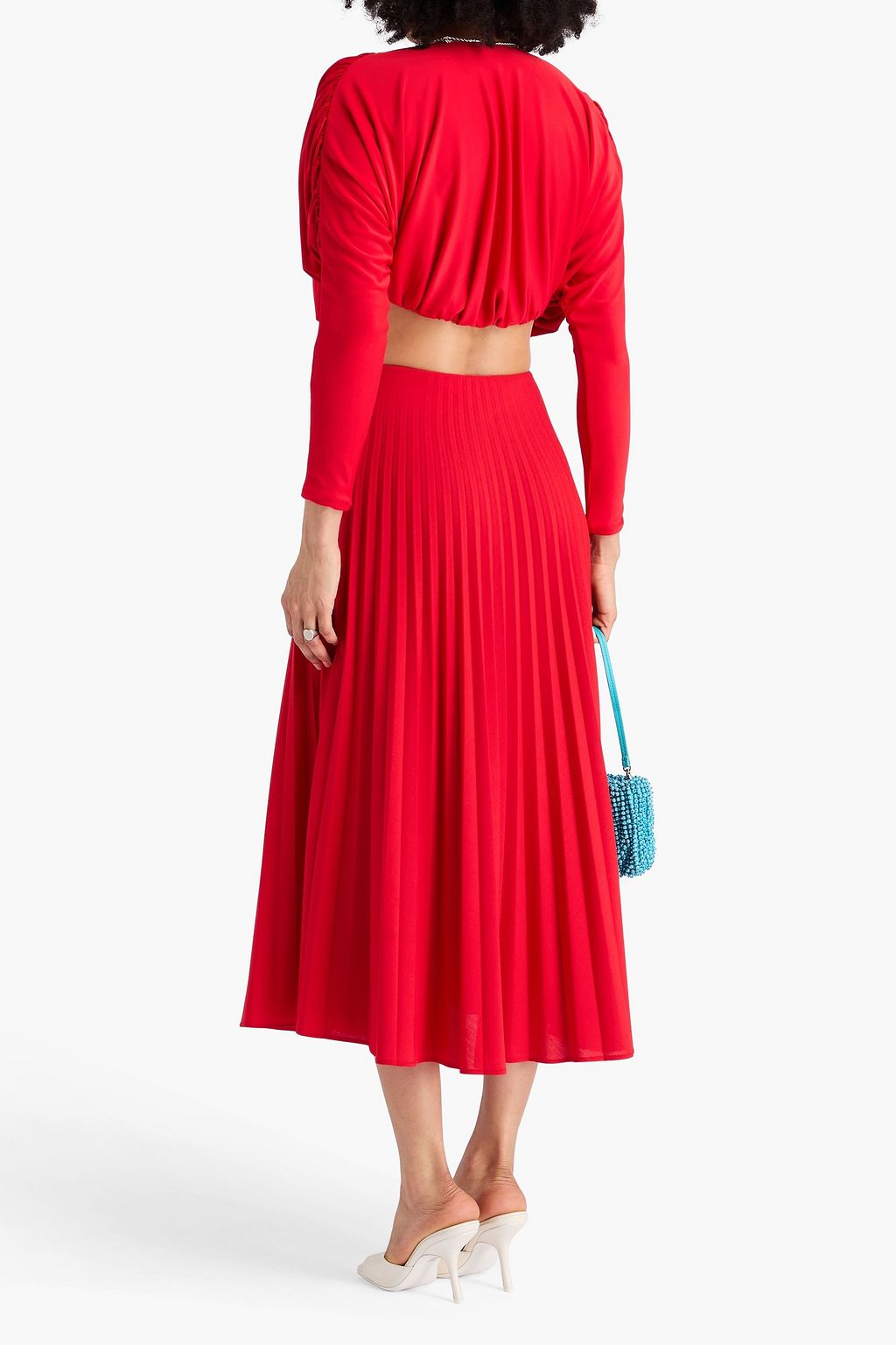 ALICE + OLIVIA 트위스트 디테일 스트레치 저지 크롭 탑