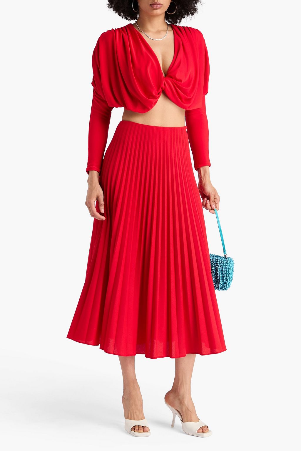 ALICE + OLIVIA 트위스트 디테일 스트레치 저지 크롭 탑