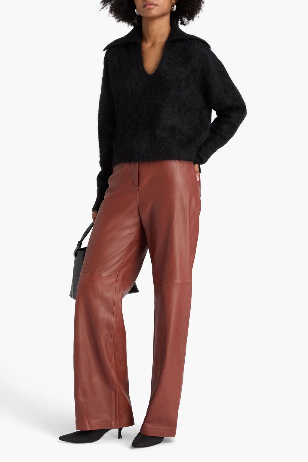 YVES SALOMON レザー ワイドレッグパンツ