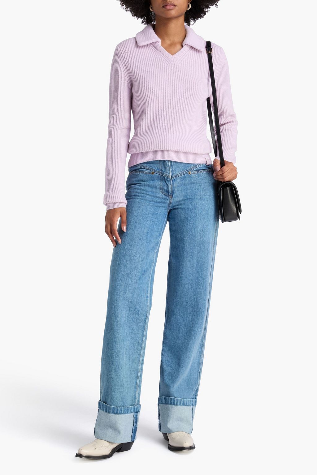 VICTORIA BECKHAM Ribbed cashmere-blend polo sweater