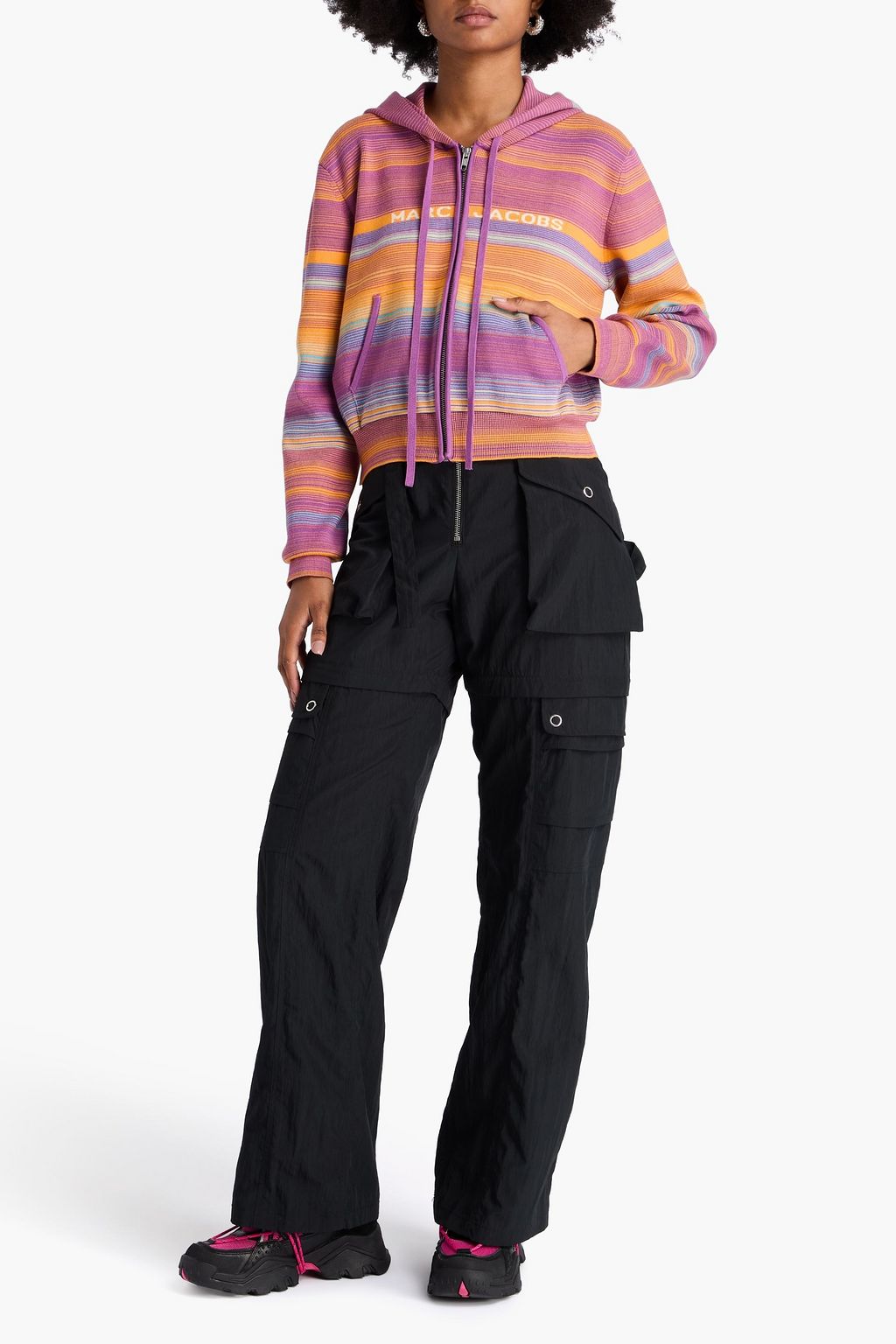 MARC JACOBS Cropped striped intarsia cotton-blend hooded cardigan