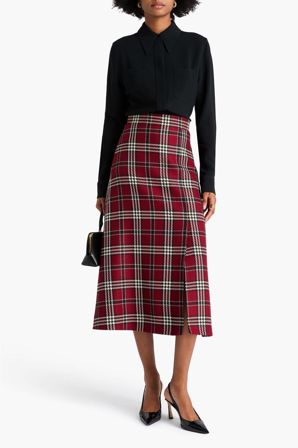 EMILIA WICKSTEAD Karierter Midirock aus einer Wollmischung