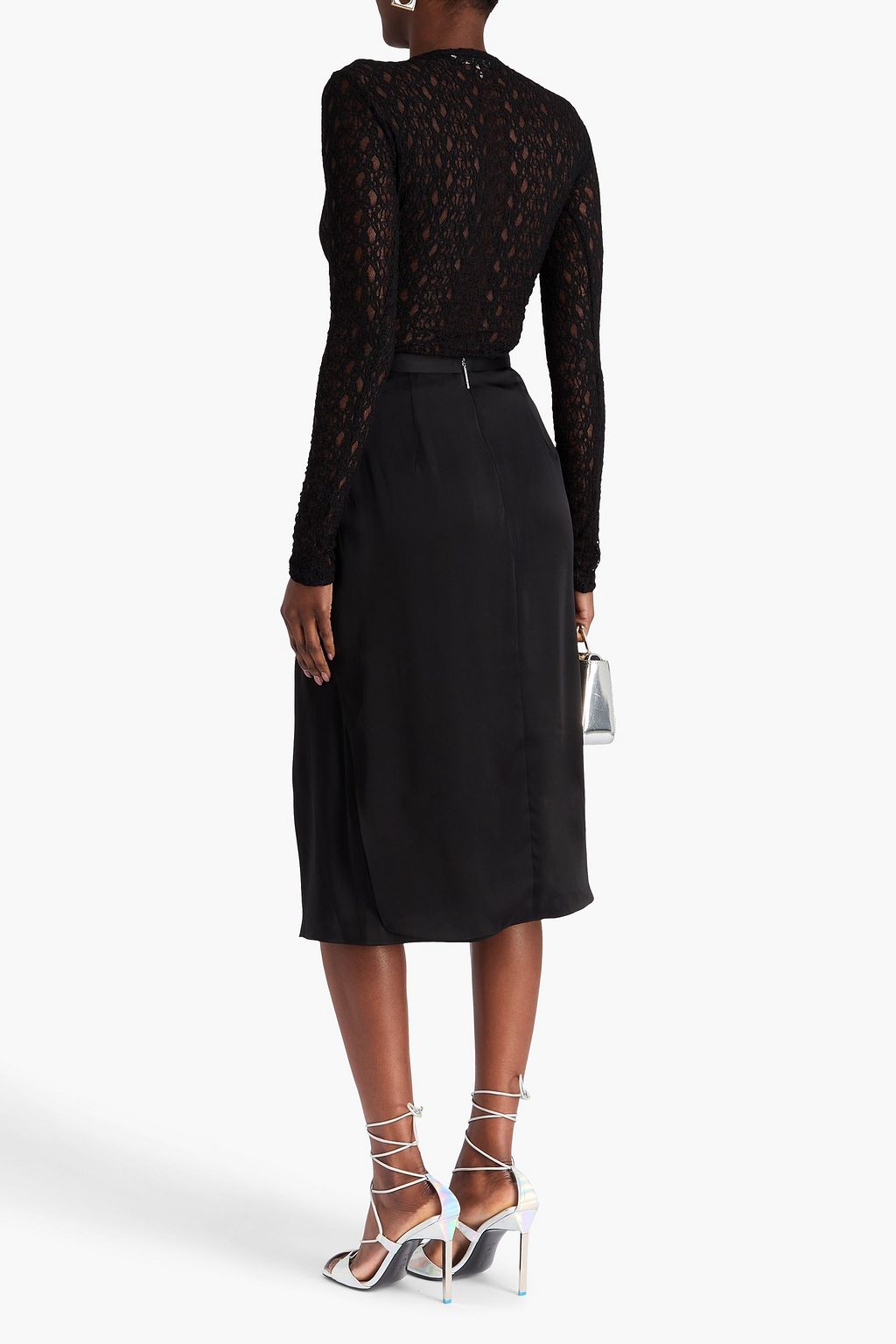 CHRISTOPHER KANE サテン ミディスカート クリスタル付き