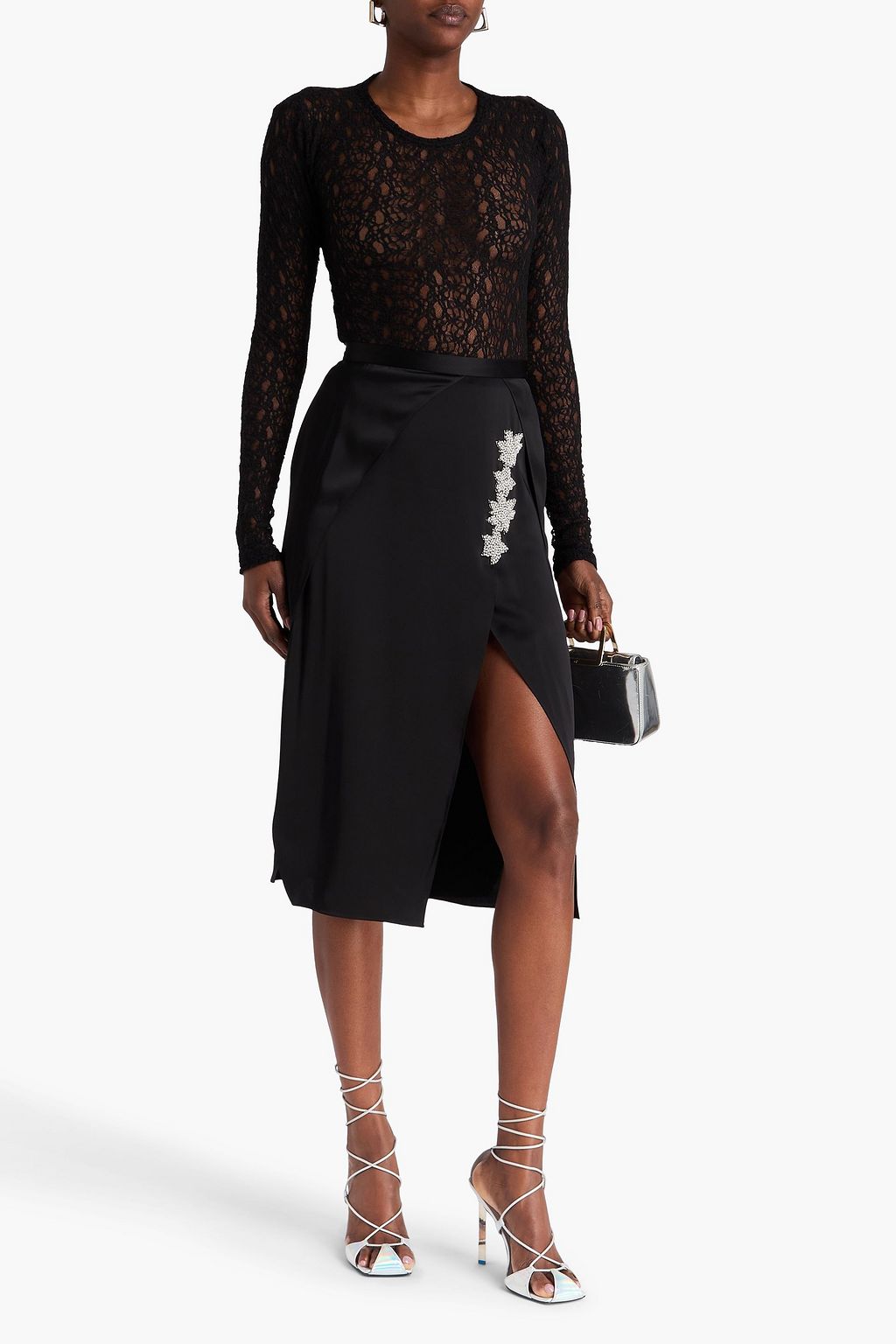 CHRISTOPHER KANE サテン ミディスカート クリスタル付き