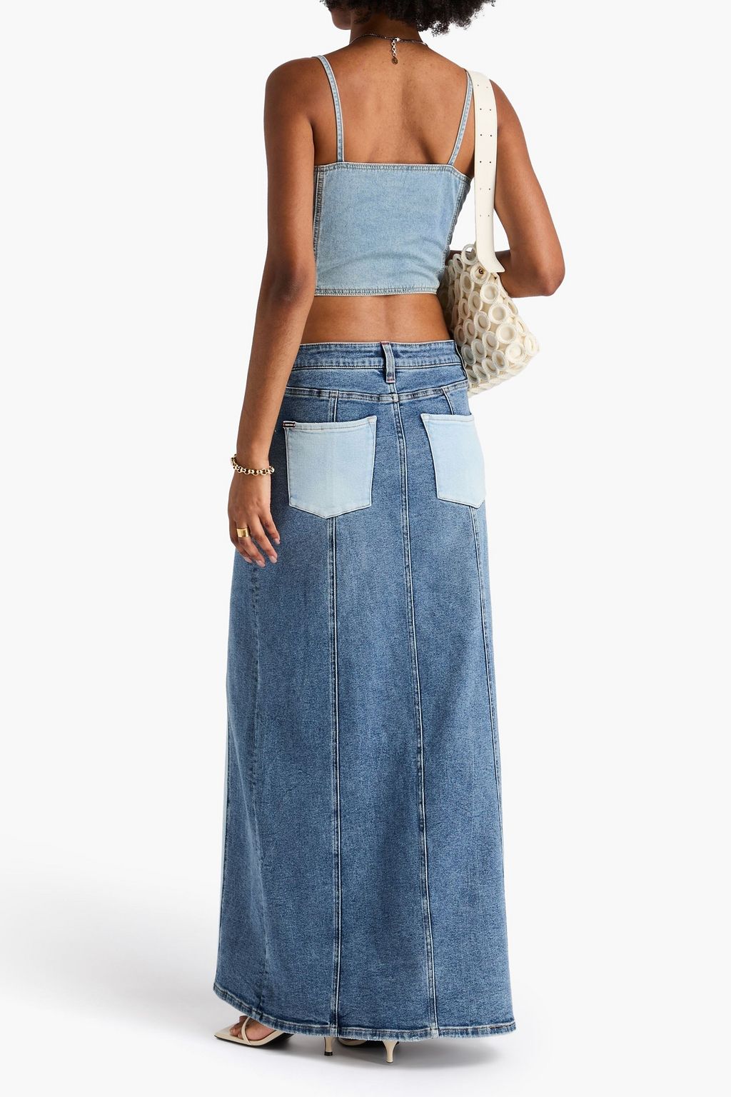 ALICE + OLIVIA JEANS تنورة طويلة من الدنيم بلونين