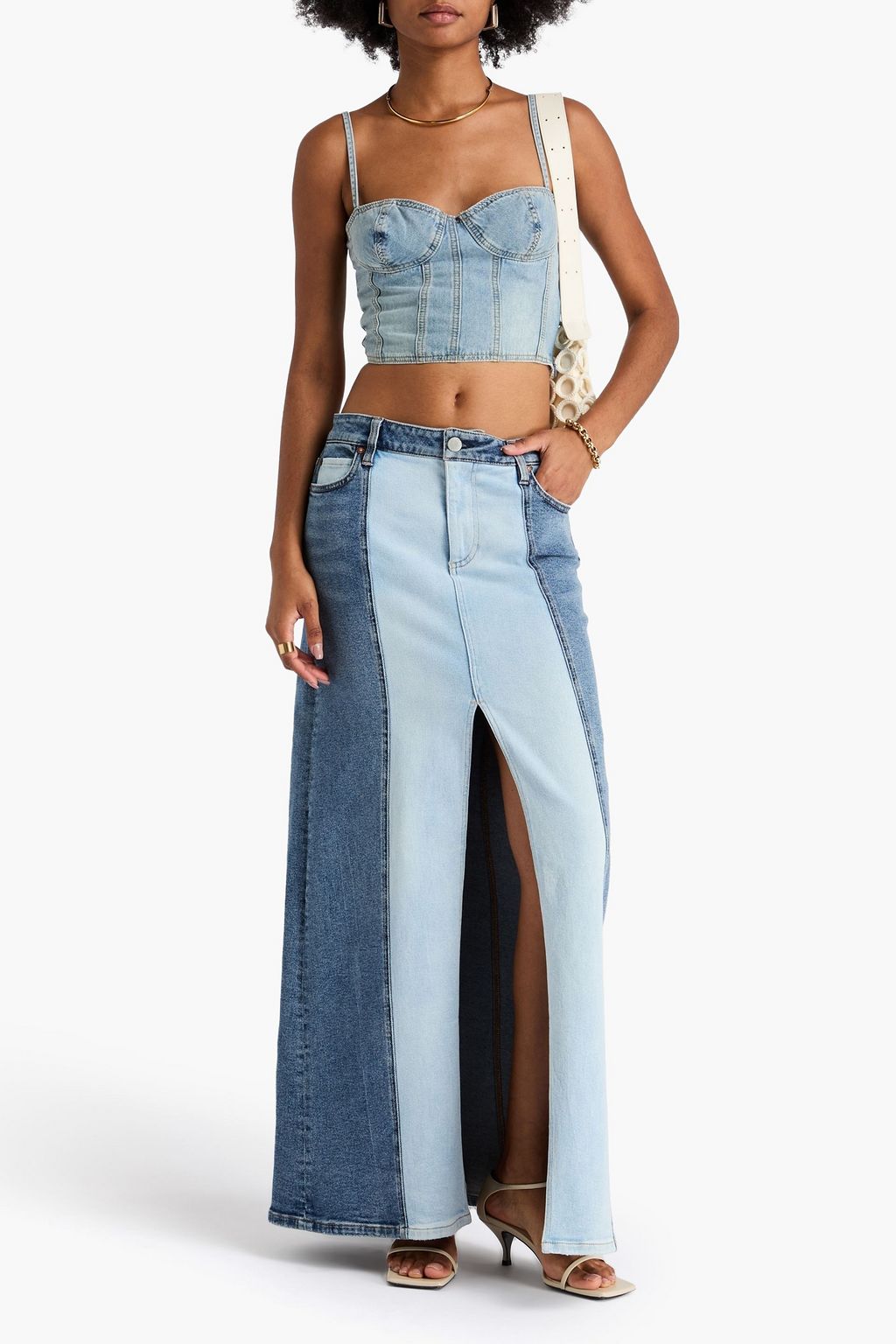 ALICE + OLIVIA JEANS تنورة طويلة من الدنيم بلونين