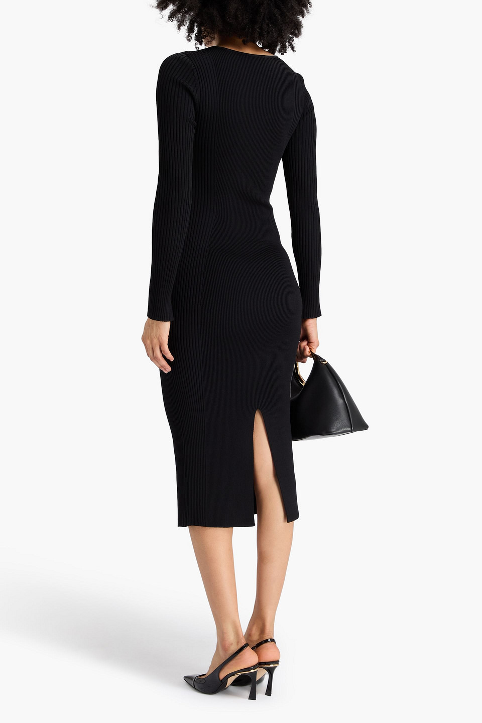 SIMKHAI DANIKA CUTOUT RIBBED-KNIT MIDI DRESS