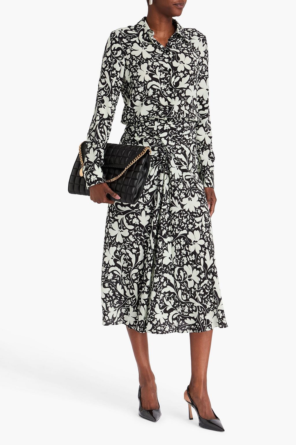 STELLA MCCARTNEY シルククレープ ミディスカート ツイスト入り フローラルプリント