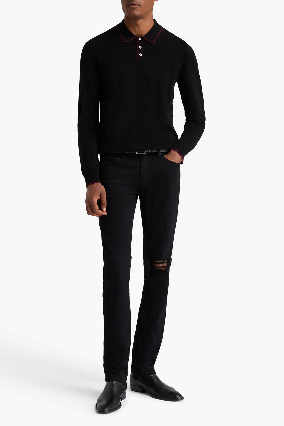 Paige Cotton-blend Polo Sweater In Black