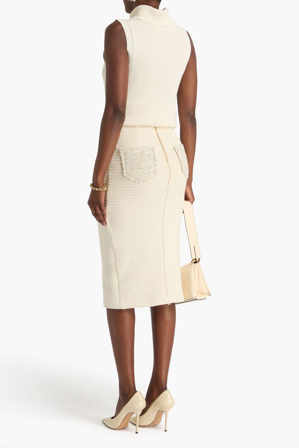 BALMAIN Cotton-tweed midi pencil skirt