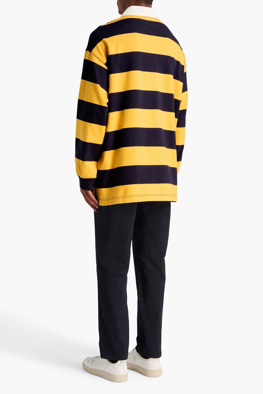 8 MONCLER PALM ANGELS Appliquéd striped cotton-jersey polo shirt