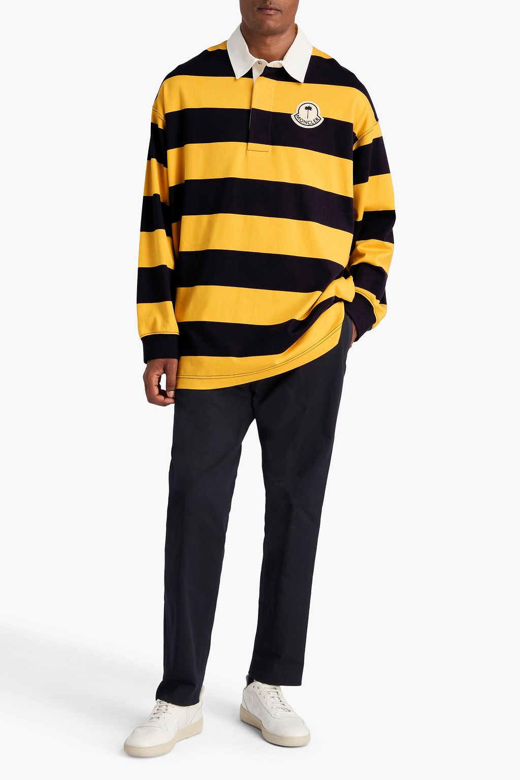 8 MONCLER PALM ANGELS Appliquéd striped cotton-jersey polo shirt