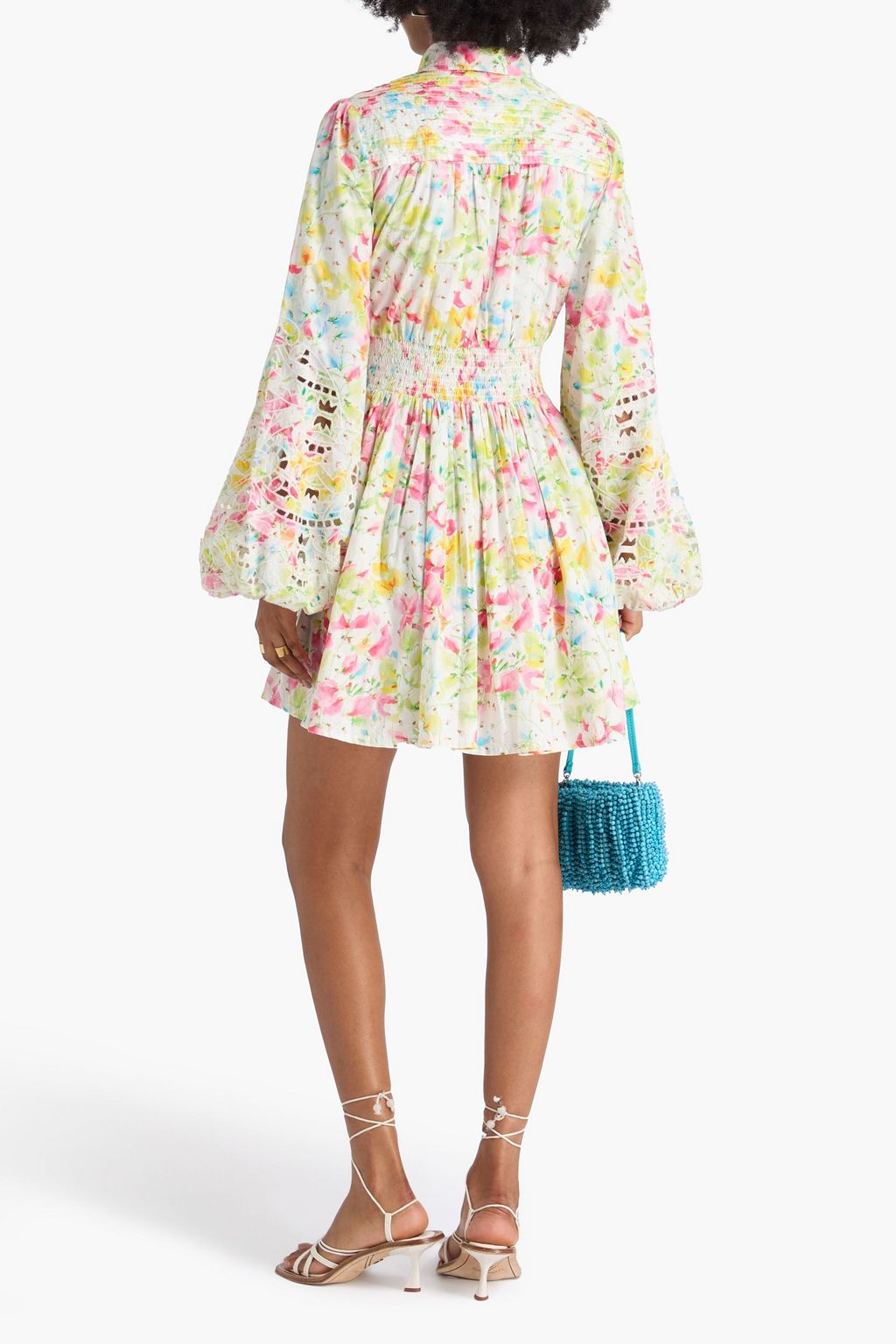 BYTIMO Hemdkleid in Minilänge aus Baumwollpopeline mit floralem Print und Biesen