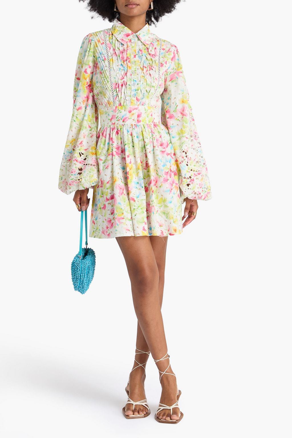 BYTIMO Hemdkleid in Minilänge aus Baumwollpopeline mit floralem Print und Biesen