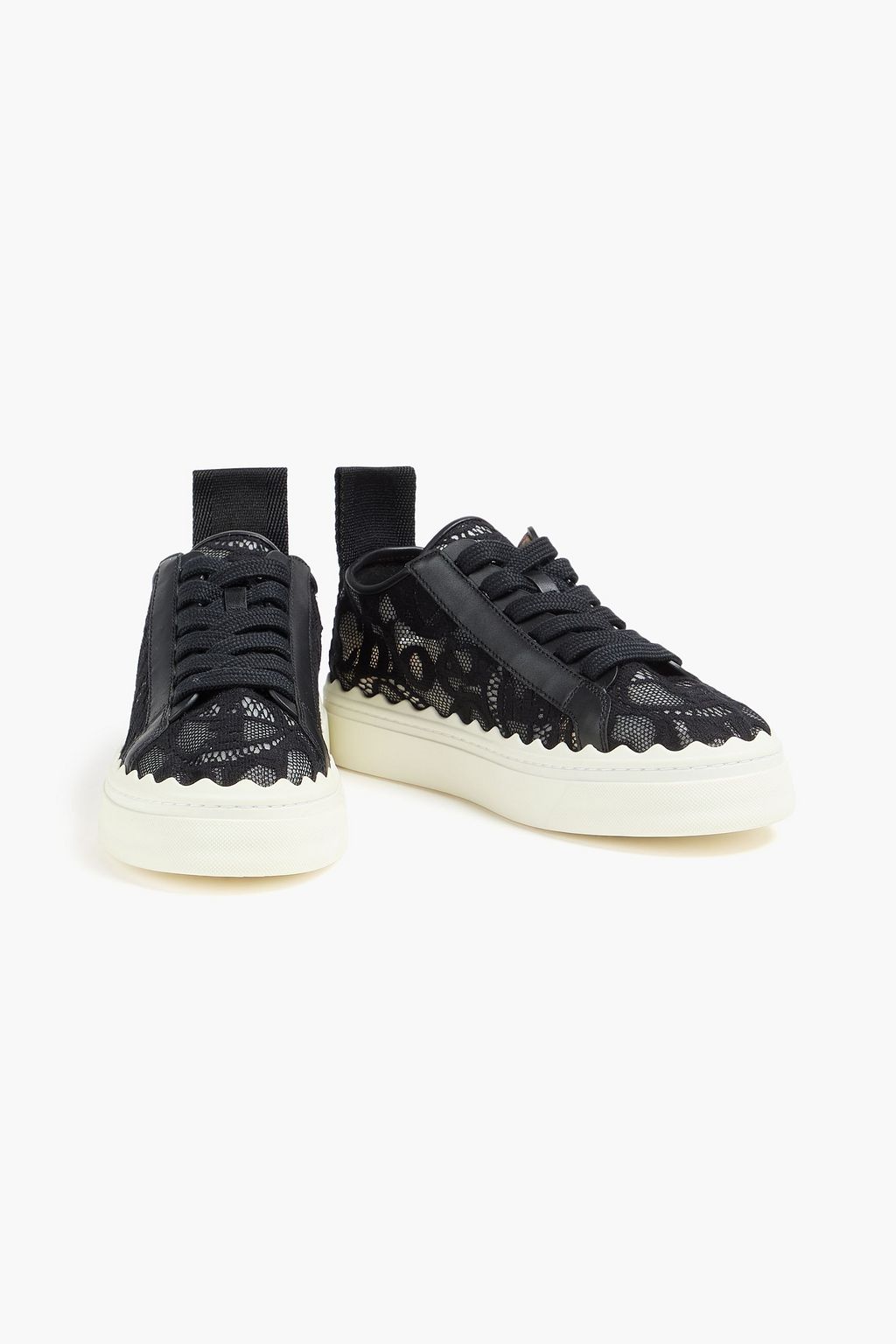 CHLOÉ Lauren leather-trimmed lace sneakers