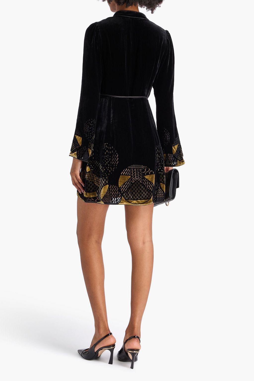 RIXO Printed devoré-velvet mini wrap dress