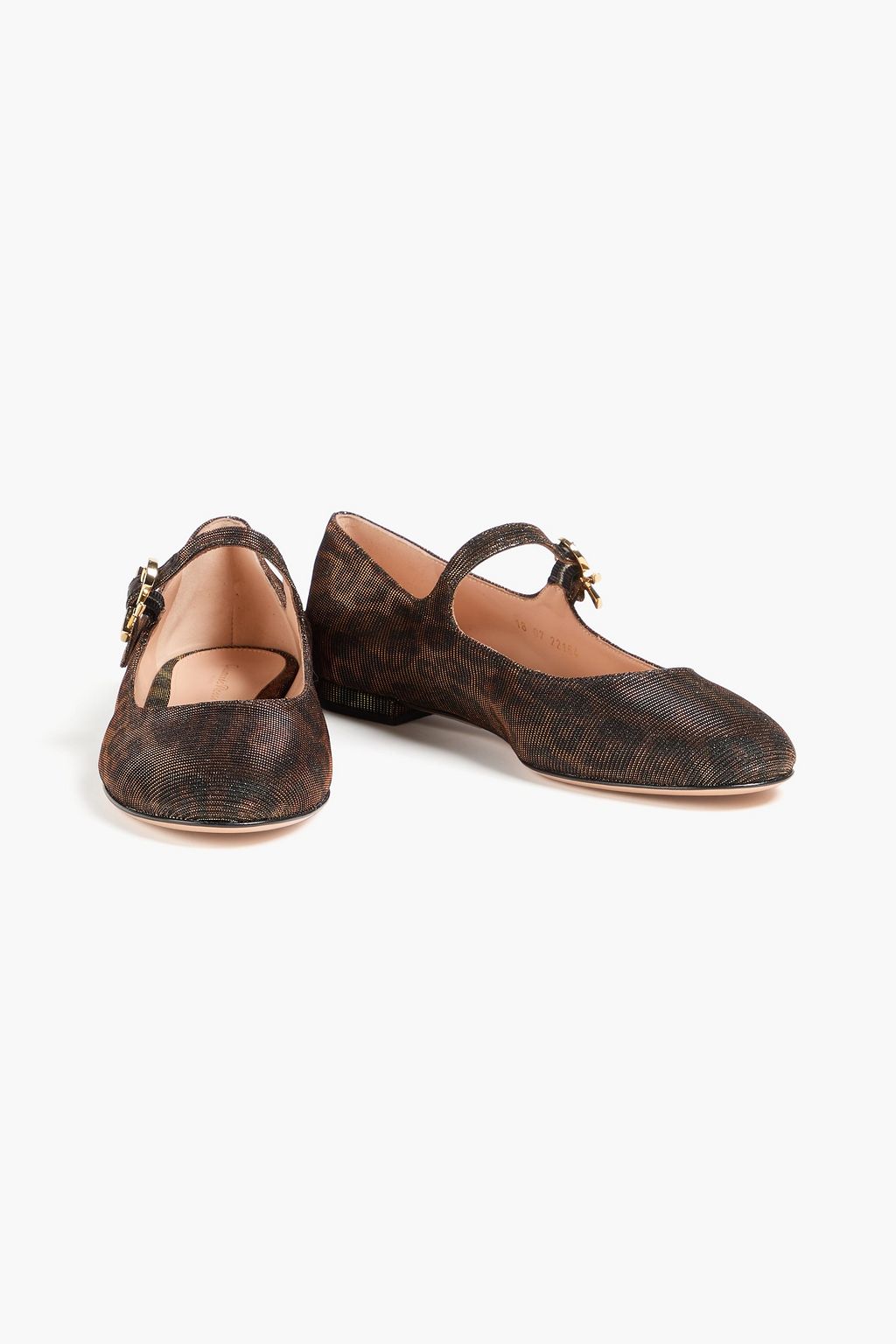 GIANVITO ROSSI Mary ラメ メリージェーン フラットシューズ レオパードプリント