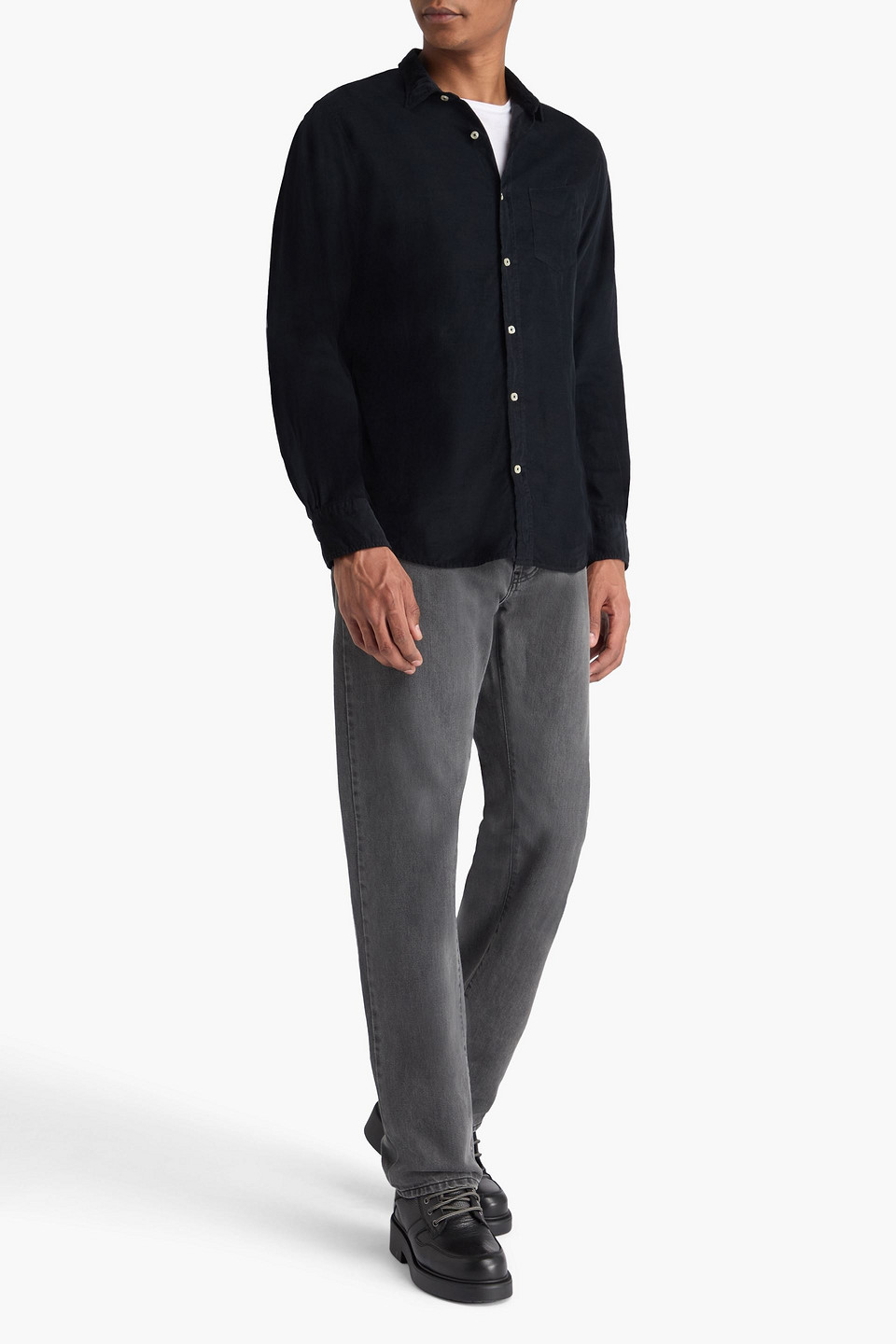 Officine Generale Lipp Cotton And Lyocell-blend Corduroy Shirt In Black