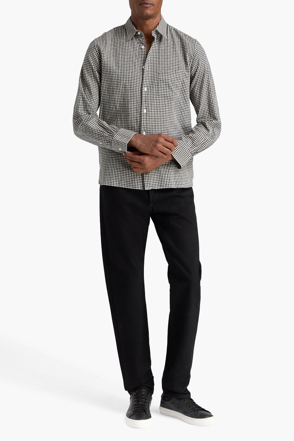 Officine Generale Benoit Gingham Cotton, Linen And Ramie-blend Shirt In Black