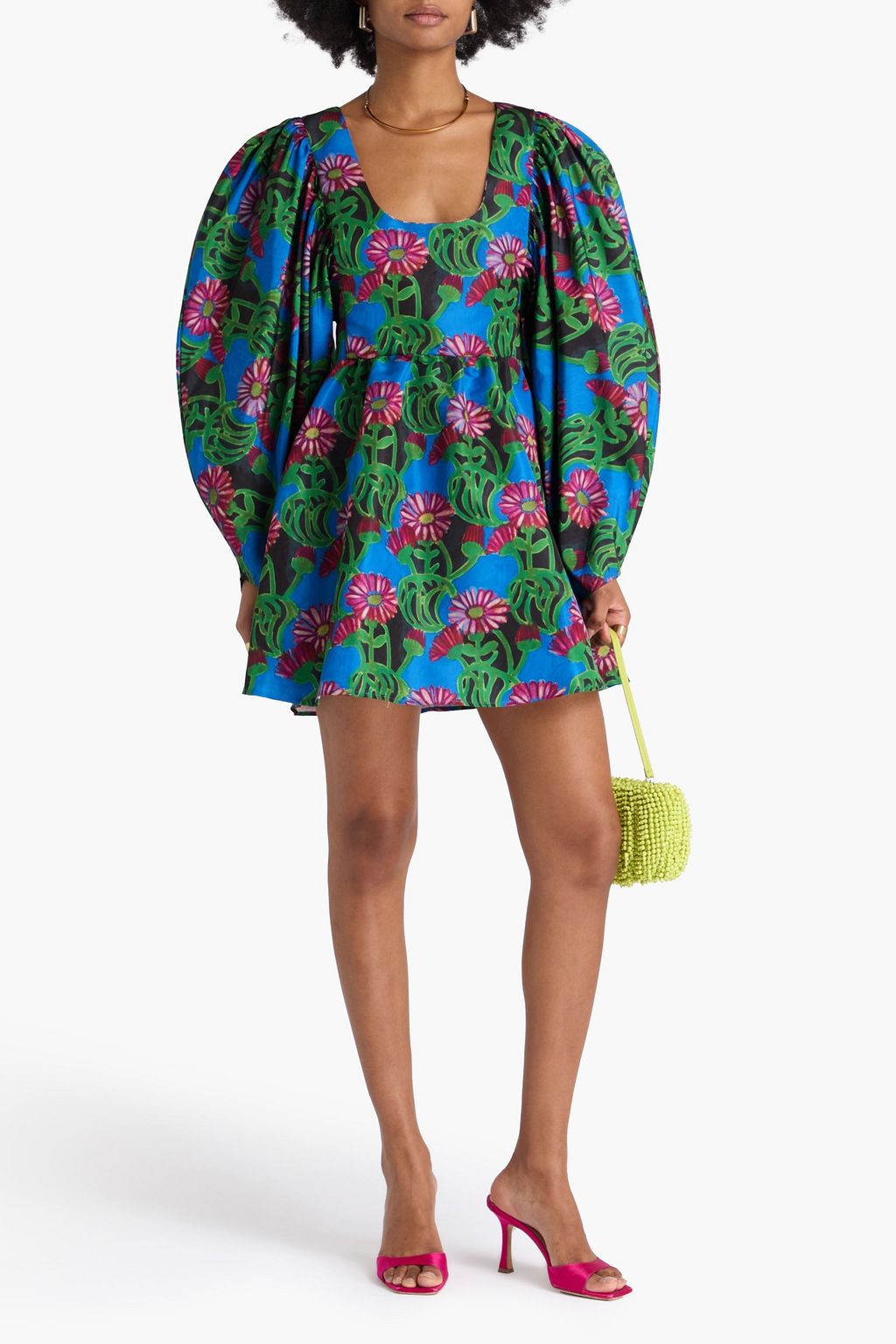LA DOUBLE J Dolly Minikleid aus Twill mit floralem Print und Raffung