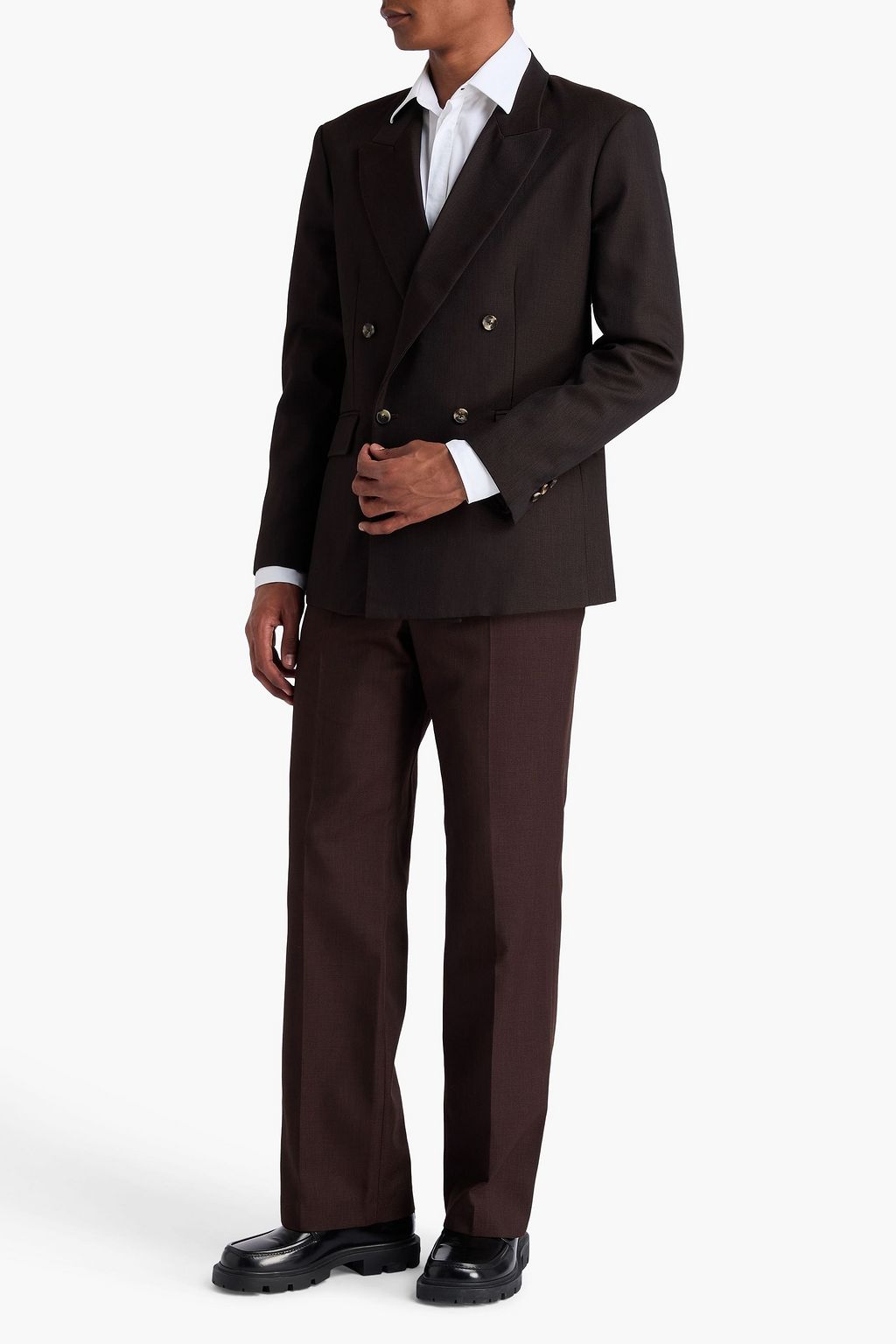 SECOND / LAYER Double-breasted twill blazer