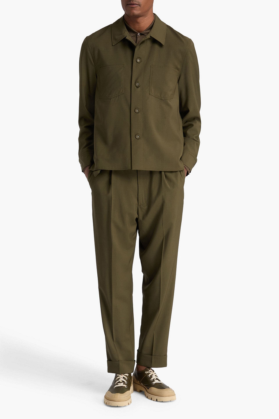 Officine Generale Hendrick Wool Overshirt In Green