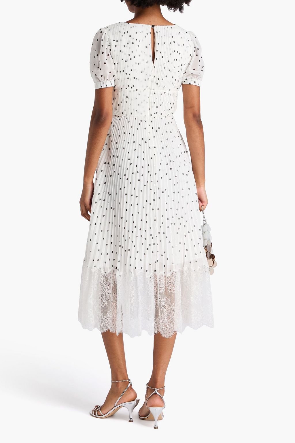 SELF-PORTRAIT Pleated polka-dot chiffon midi dress