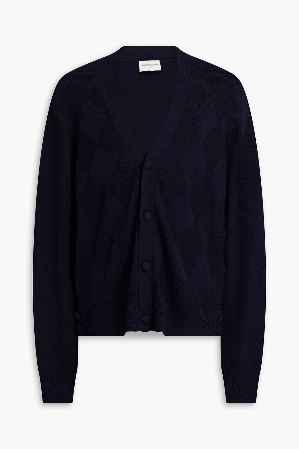 Officine Generale Murray Argyle Merino Wool Cardigan In Blue