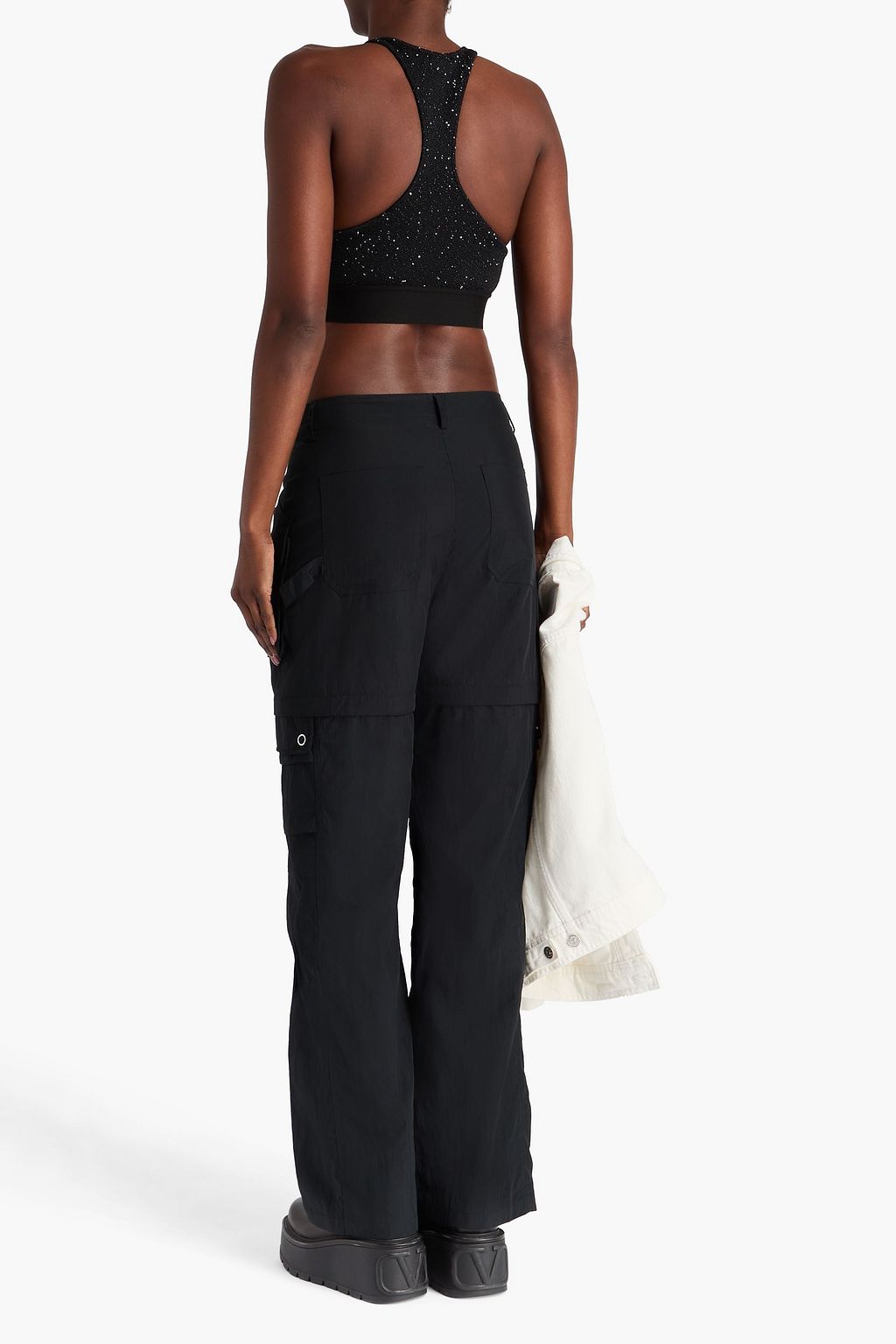 PALM ANGELS توب بنمط حمالة صدر محاك ومرصّع بالترتر