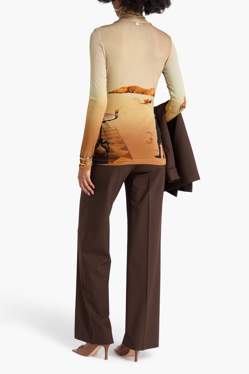 RABANNE Printed stretch-jersey turtleneck top