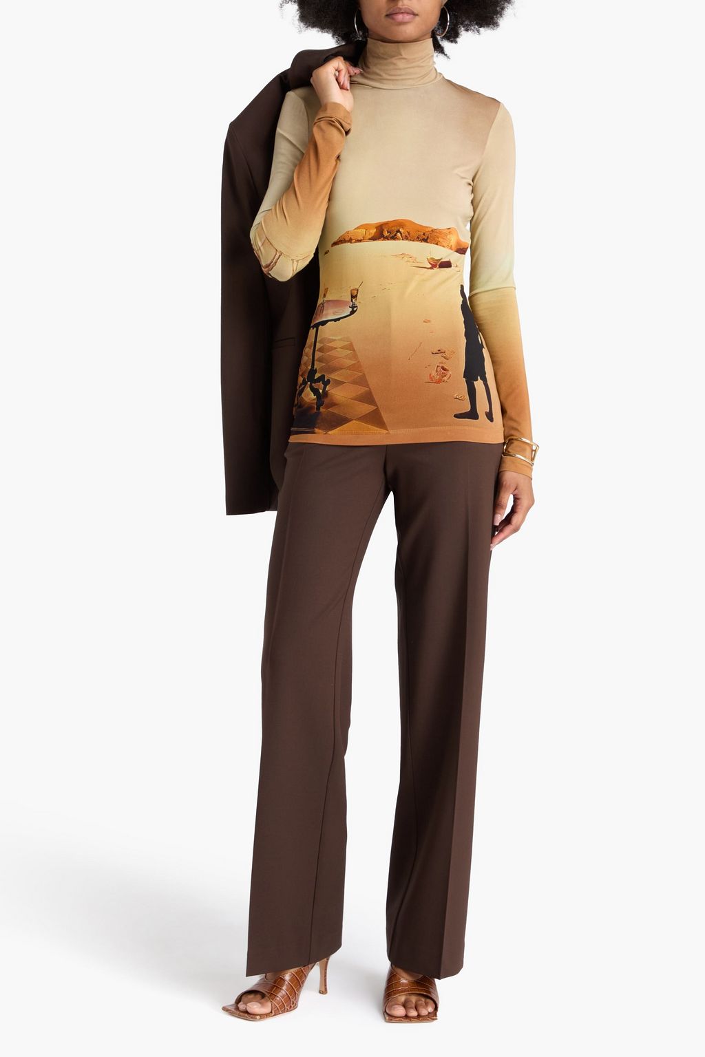RABANNE Printed stretch-jersey turtleneck top