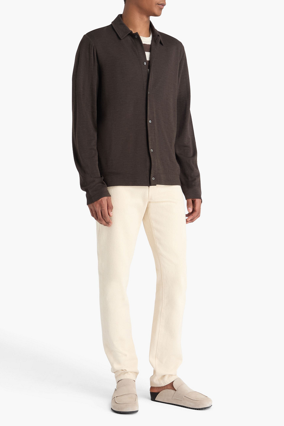 Officine Generale Brent Wool-blend Cardigan In Brown