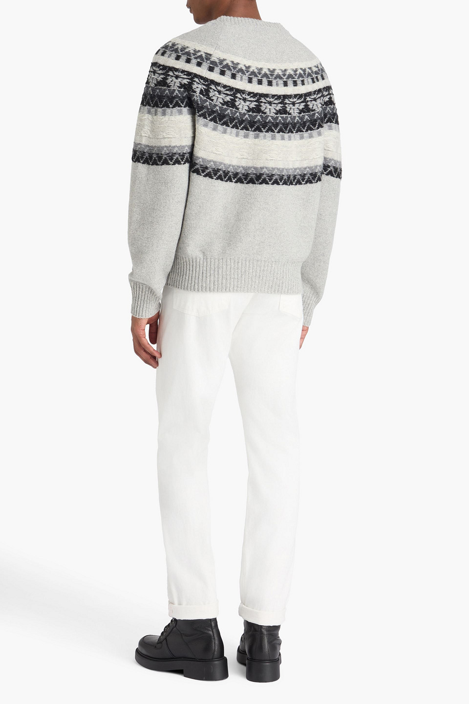 Officine Generale Manolo Fair Isle Merino Wool Sweater In Gray