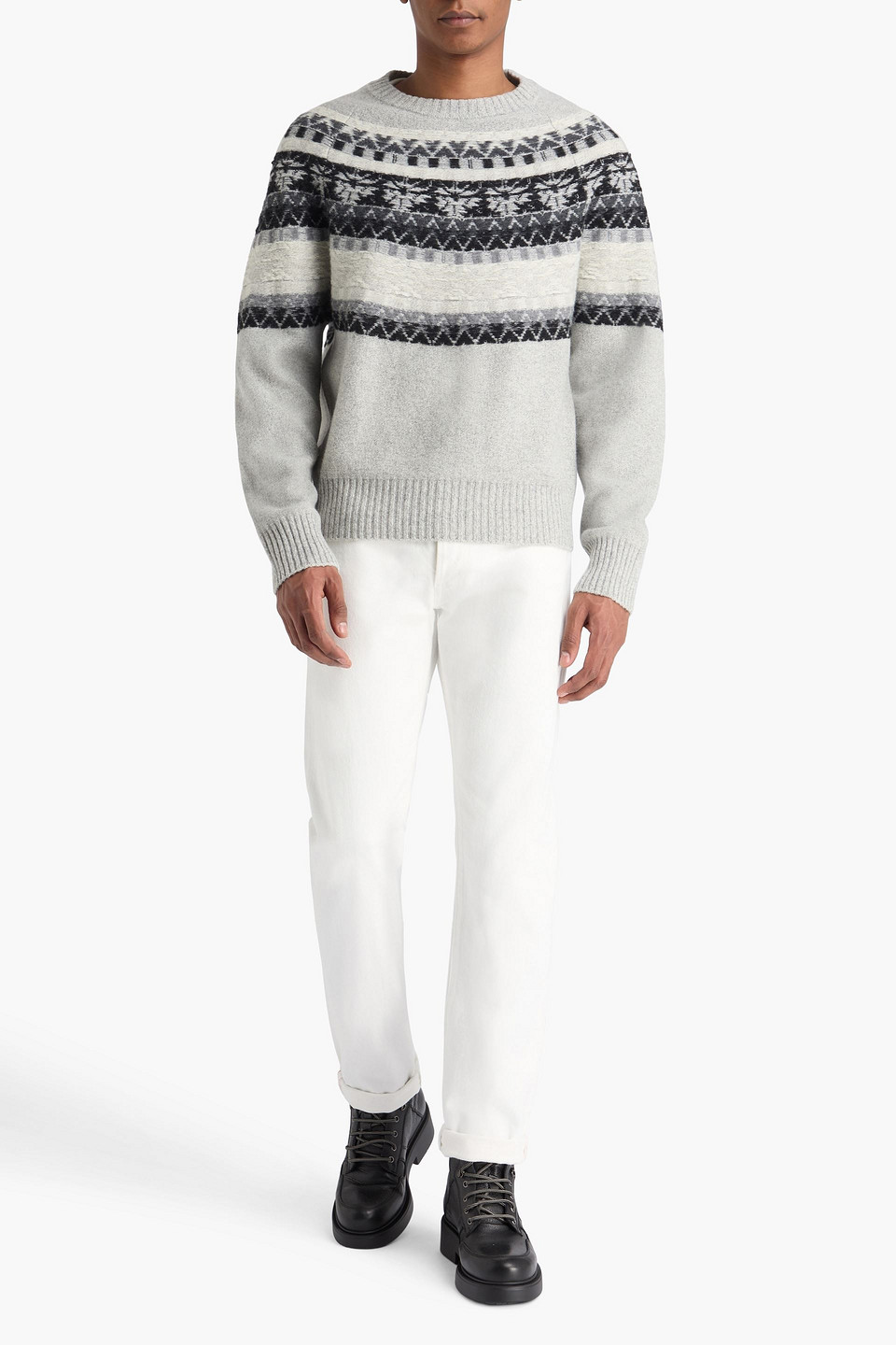 Officine Generale Manolo Fair Isle Merino Wool Sweater In Gray