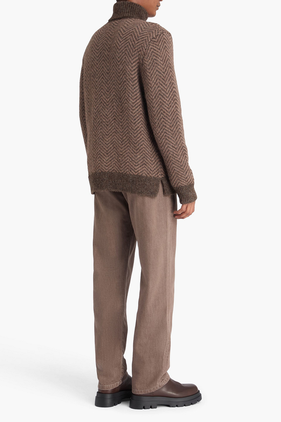  Officine Générale - Rollkragenpullover Aus Einer Alpakamischung Mit Fischgratmuster - Braun - S 
